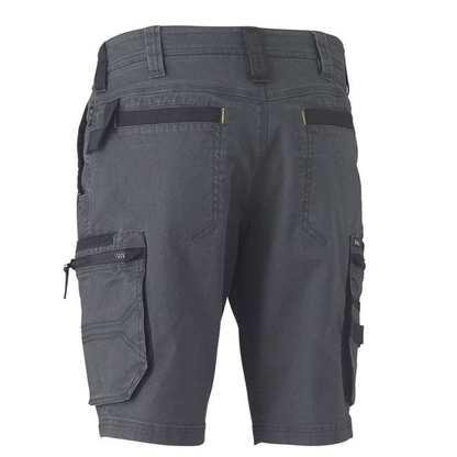 Charcoal, rear view, mens, Bisley BSHC1330 Flex and Move Stretch Utility Zip Cargo Shorts