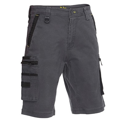 Charcoal grey with black accents, multiple utility pockets, durable, Bisley BSHC1330 Flex and Move Stretch Utility Zip Cargo Shorts, front view