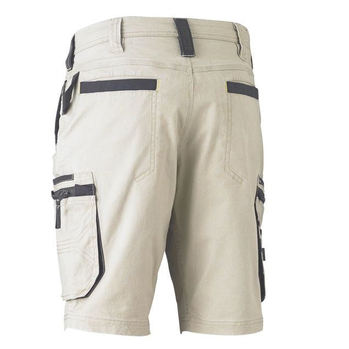 Bisley BSHC1330 Flex and Move Stretch Utility Zip Cargo Shorts, stone rear view