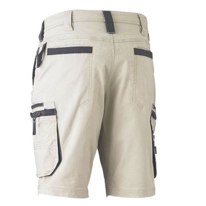 Bisley BSHC1330 Flex and Move Stretch Utility Zip Cargo Shorts, stone rear view