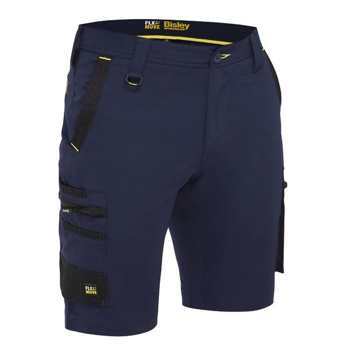 Tradies worksite, navy blue, premium, Bisley BSHC1332 Flex and Move 4-Way Stretch Zip Cargo Shorts, front view