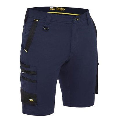 Tradies worksite, navy blue, premium, Bisley BSHC1332 Flex and Move 4-Way Stretch Zip Cargo Shorts, front view