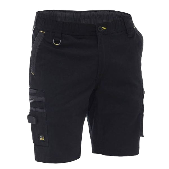 Classic black tradie workshorts, front view Bisley BSHC1338 FLX & Move™ Elastic Waist Cargo Short