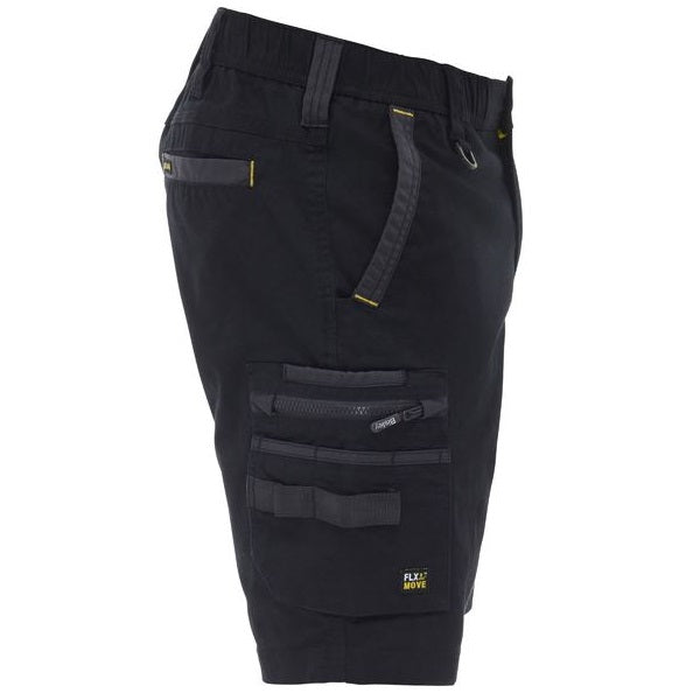 Bisley BSHC1338 FLX & Move™ Elastic Waist Cargo Short, side view zip pockets, black