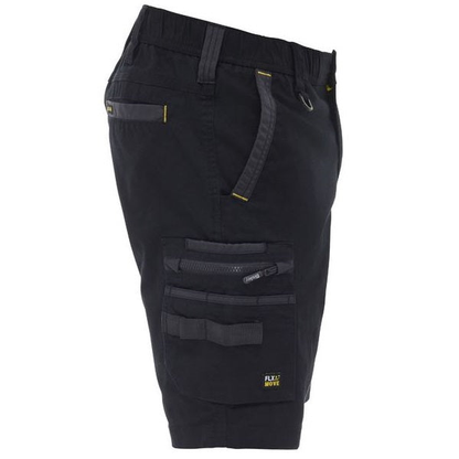 Bisley BSHC1338 FLX & Move™ Elastic Waist Cargo Short, side view zip pockets, black