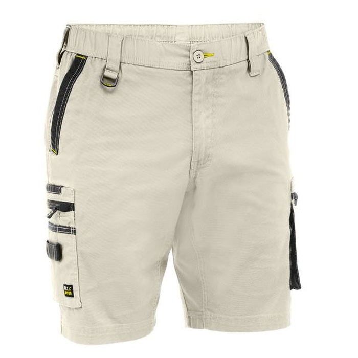 Premium cotton canvas, stone coloured, Bisley BSHC1338 FLX & Move™ Elastic Waist Cargo Short, front view