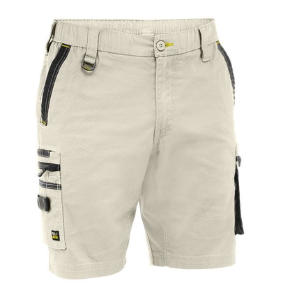 Premium cotton canvas, stone coloured, Bisley BSHC1338 FLX & Move™ Elastic Waist Cargo Short, front view