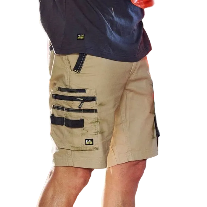 Bisley BSHC1338 FLX & Move™ Elastic Waist Cargo Short, model view of stone coloured cargos