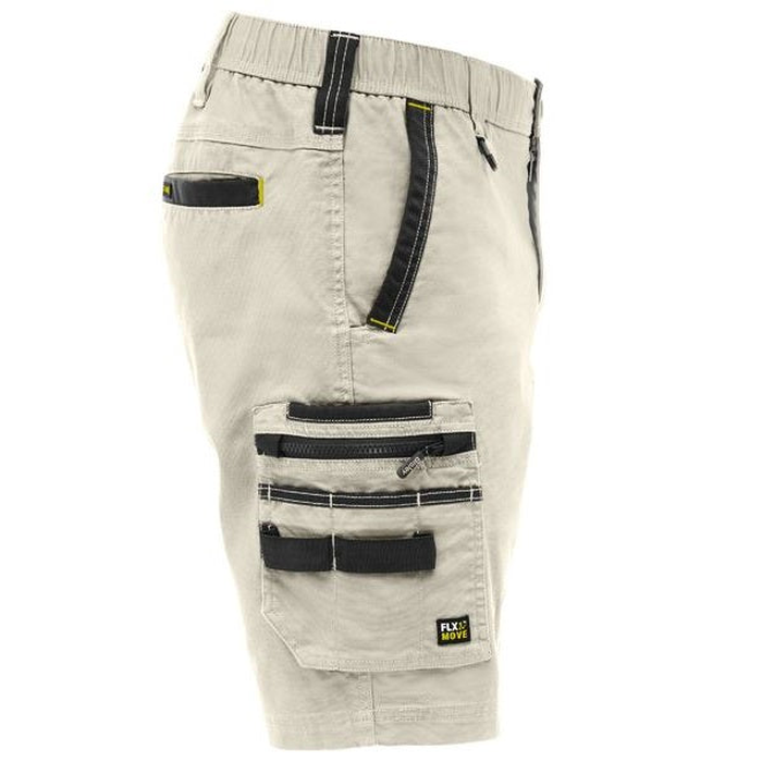 Stone cargo shorts with black contrast stitching, Bisley BSHC1338 FLX & Move™ Elastic Waist Cargo Short, side view