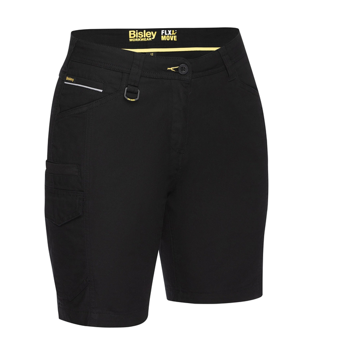 Black, mid rise, Bisley BSHL1044 Womens Flex and Move Cargo Short, front view