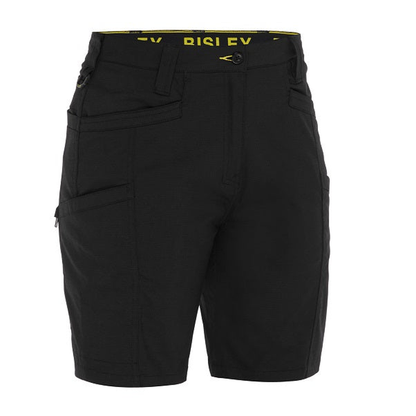 Bisley BSHL1150 Womens X Airflow Stretch Ripstop Vented Cargo Short, classic black, modern fit, front view