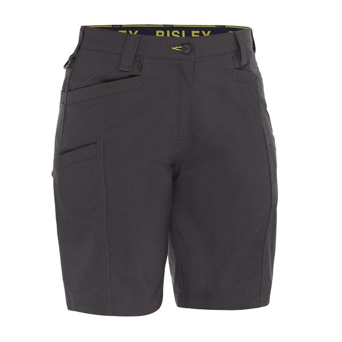 charcoal grey, multiple pockets, front view, Bisley BSHL1150 Womens X Airflow Stretch Ripstop Vented Cargo Shorts
