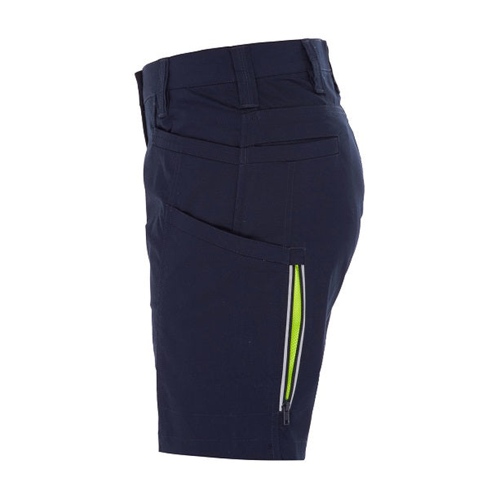Navy blue with yellow side detail, Bisley BSHL1150 Womens X Airflow Stretch Ripstop Vented Cargo Short, side view