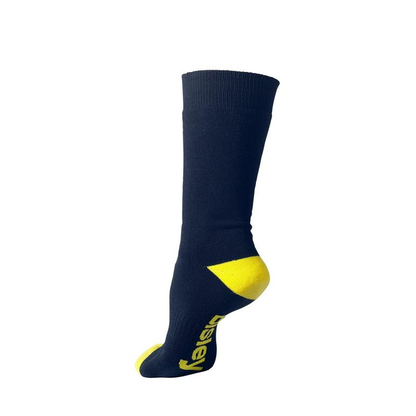 Bisley BSX7210 Long Cotton Crew Socks 3 Pack, navy/yellow, angle view