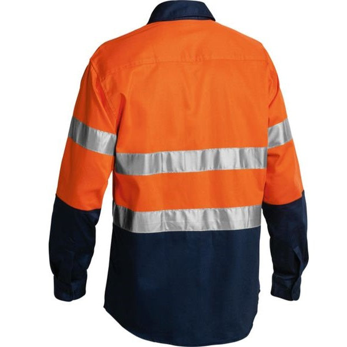Orange/navy, rear view, Bisley BT6456 2-Tone HiVis 3M Reflective Tape Long Sleeve Shirt