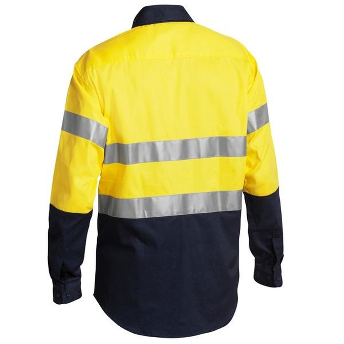 Yellow/navy, rea view, Bisley BT6456 2-Tone HiVis 3M Reflective Tape Long Sleeve Shirt