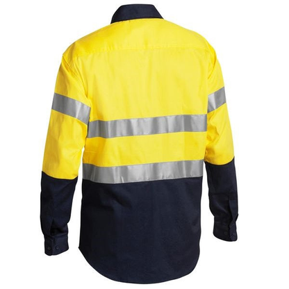 Yellow/navy, rea view, Bisley BT6456 2-Tone HiVis 3M Reflective Tape Long Sleeve Shirt