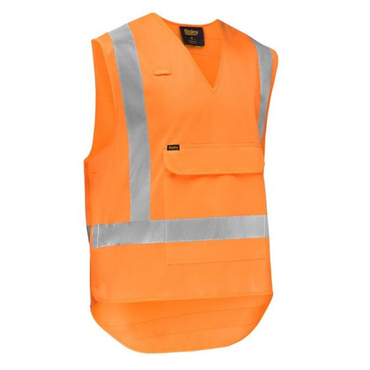Rail orange high-visibility safety vest with reflective tape, front view, NSW Rail, Bisley BV0440XT X-Taped HiVis Detachable Safety Vest