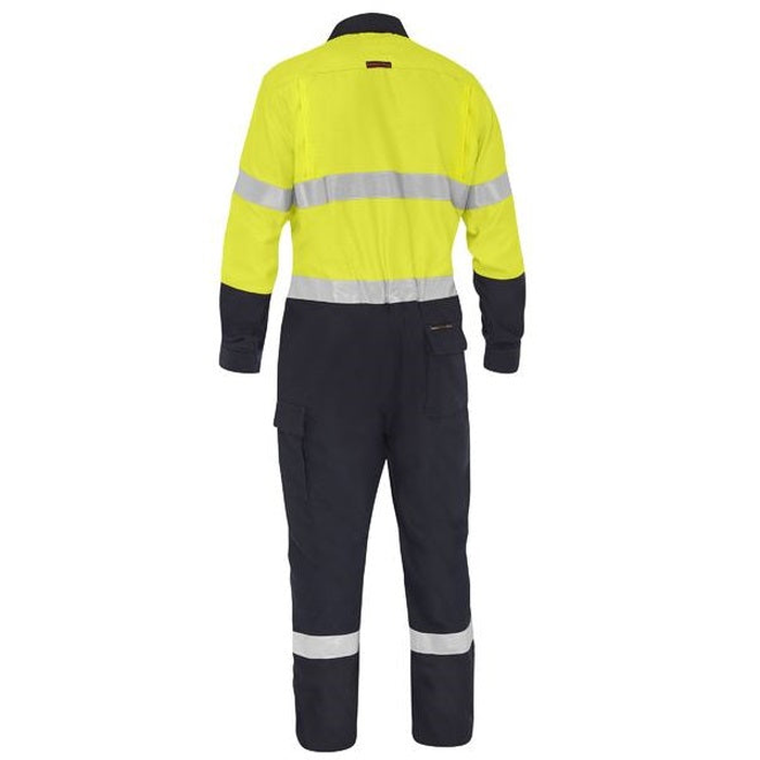 Bisley BC8477T Apex 185/240 Taped HiVis FR Ripstop Vented Coverall, yellow/navy, rear view
