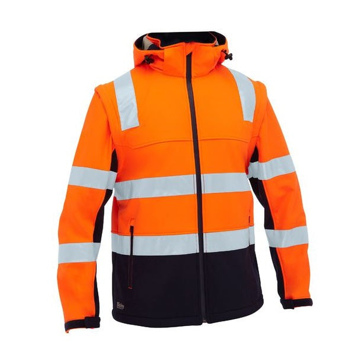 Bisley BJ6078T Taped Two Tone Hi Vis 3 In 1 Soft Shell Jacket, front view, orange/ navy