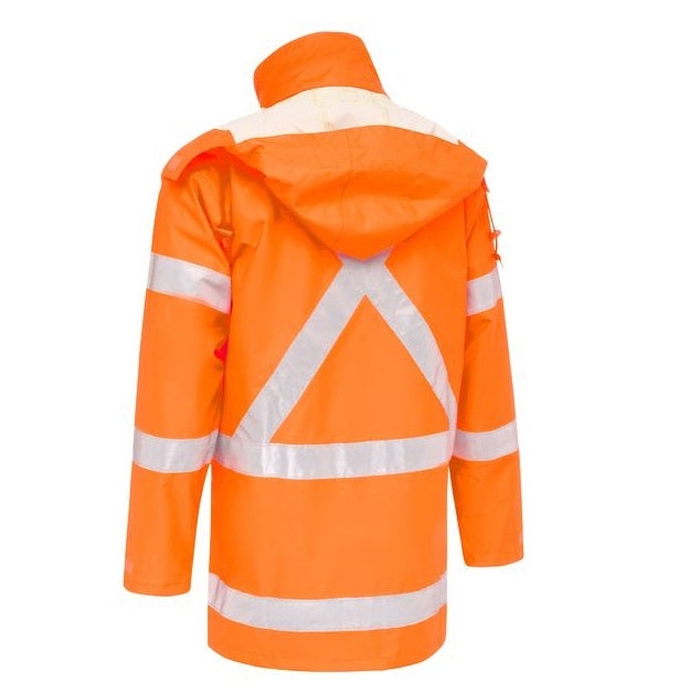 Bisley BJ6968XT X Taped Shell Rain Jacket, rail orange, rear view