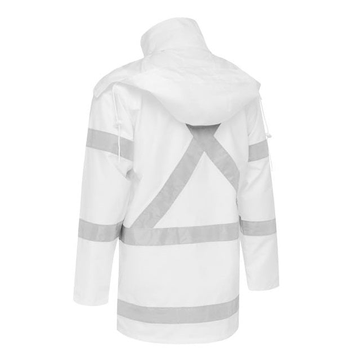 Bisley BJ6968XT X Taped Shell Rain Jacket, white, hooded, back view