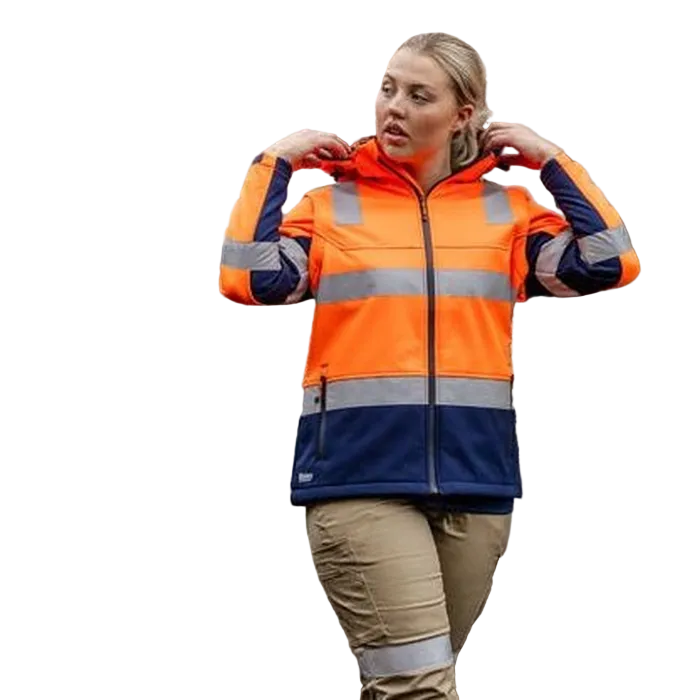 Bisley BJL6078T Womens Taped Two Tone HiVis 3 In 1 Soft Shell Jacket, model view