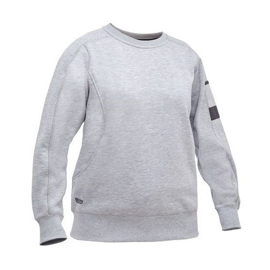 Bisley BKL6723 Womens Fleece Crew Neck Jumper, front view, grey marle