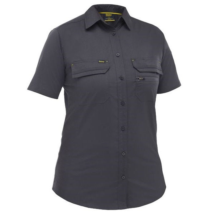 Charcoal grey, stretch, ripstop fabric, Bisley BL1490 Womens X Airflow™ Stretch Ripstop Shirt, front view