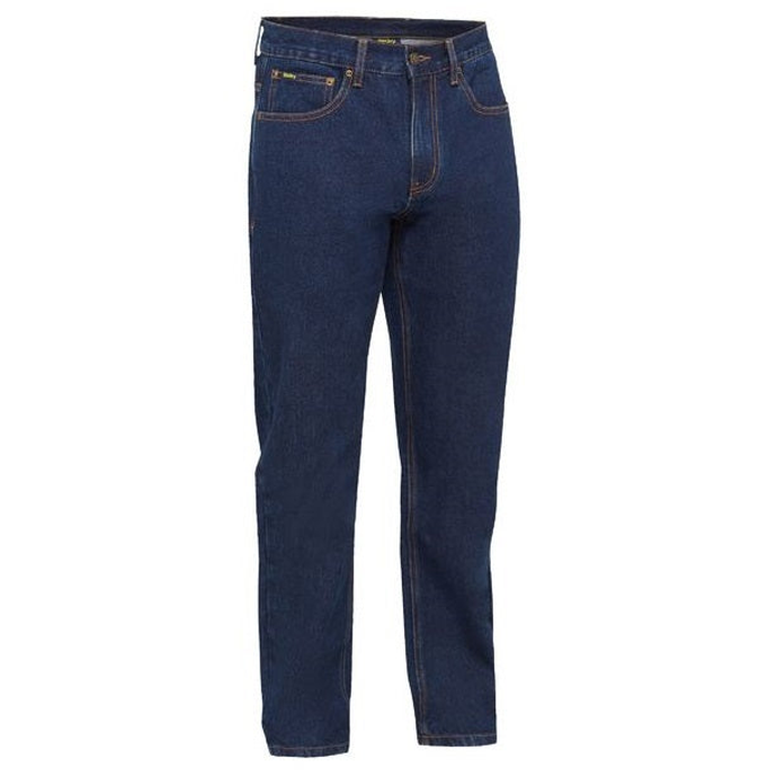 denim navy blue, workwear jeans, Bisley BP6711 Stretch Work Jeans, front view