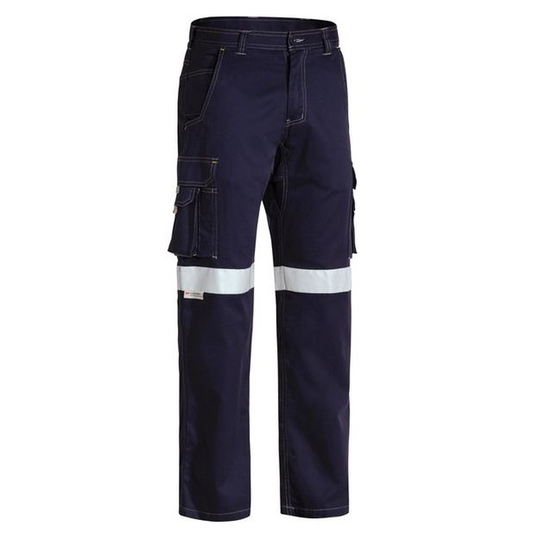 Navy with reflective tape, durable, Bisley BPC6431T Taped Cool Lightweight Cargo Pants, front view