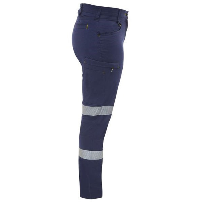Navy, modern fit, flattering, Bisley BPCL6152T Womens X Airflow™ Taped Stretch Ripstop Lightweight Cargo Pants, side view with side utility pockets