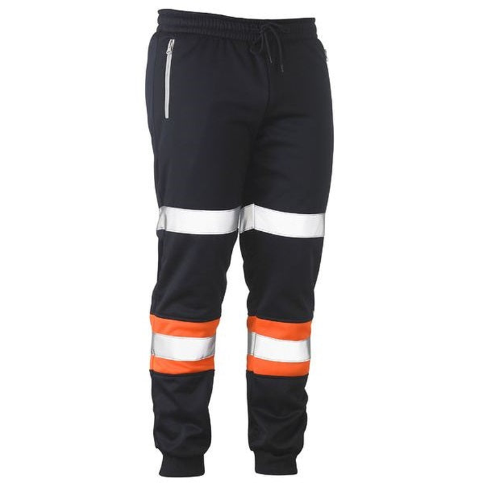 Navy hi visibility, stovepipe fit, Bisley BPK6202T Taped Biomotion Track Pants, navy/orange, front view