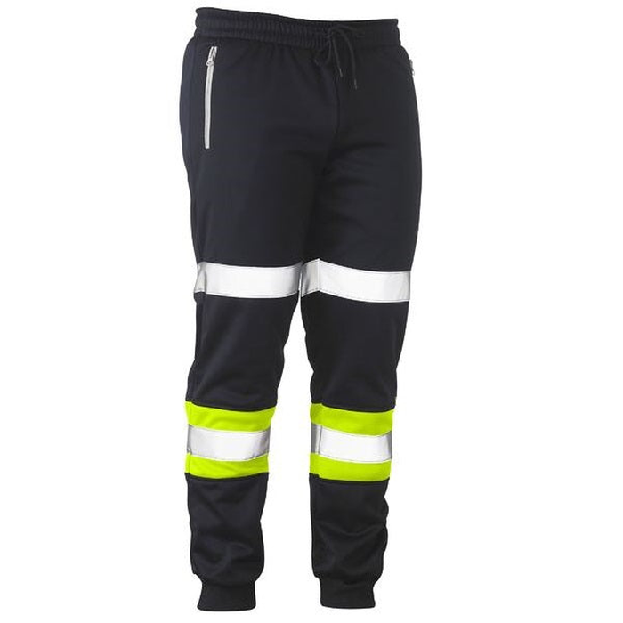Navy/yellow, Bisley BPK6202T Taped Biomotion Track Pants, drawstring, zip side pockets, front view