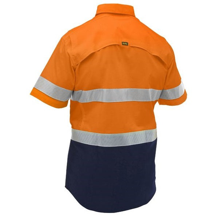 Bisley BS1491T X Airflow™ Hi Vis Taped Stretch Ripstop Shirt, orange/navy, rear view
