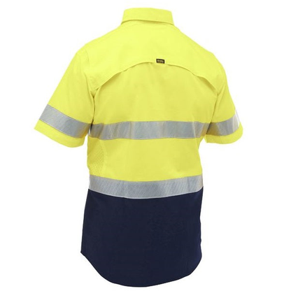 Bisley BS1491T X Airflow™ Hi Vis Taped Stretch Ripstop Shirt, yellow/navy, rear view