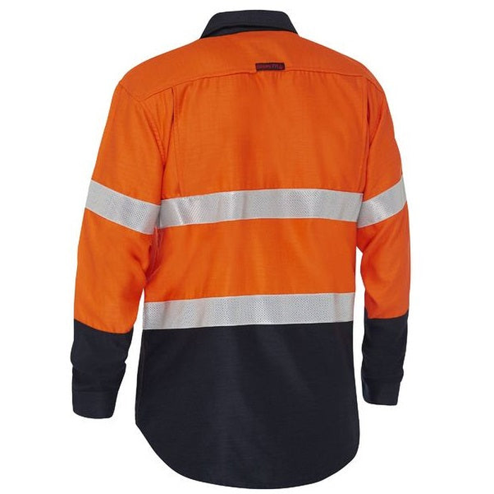 Bisley BS8438T Apex 185 Taped HiVis FR Ripstop Vented Shirt , orange /navy, rear view