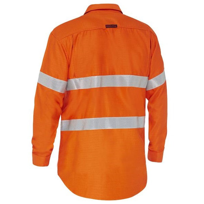 Bisley BS8439T Apex 185 Taped HiVis FR Ripstop Vented Shirt, rear view, orange