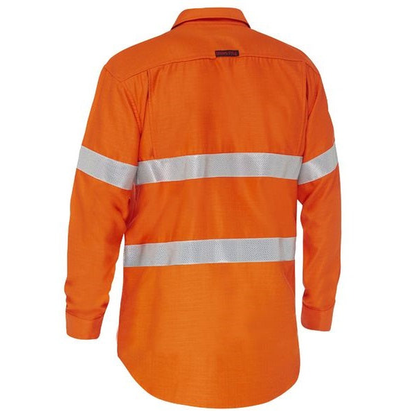 Bisley BS8439T Apex 185 Taped HiVis FR Ripstop Vented Shirt, rear view, orange