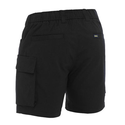 Bisley BSHC1018 Stretch Cotton Elastic Waist Cargo Shorts, black, rear view