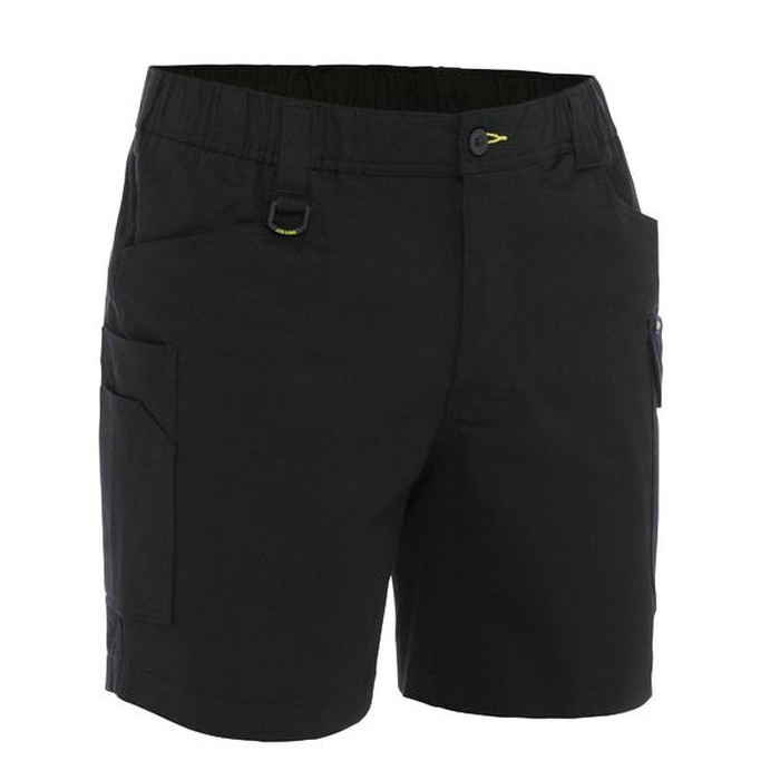 Black, front view, modern, side utility pockets, Bisley BSHC1018 Stretch Cotton Elastic Waist Cargo Shorts