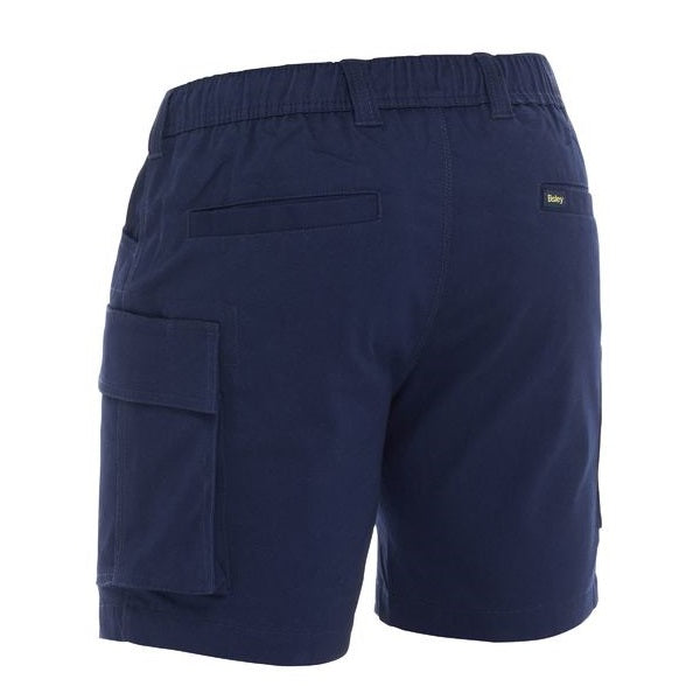 Bisley BSHC1018 Stretch Cotton Elastic Waist Cargo Shorts, navy, rear view