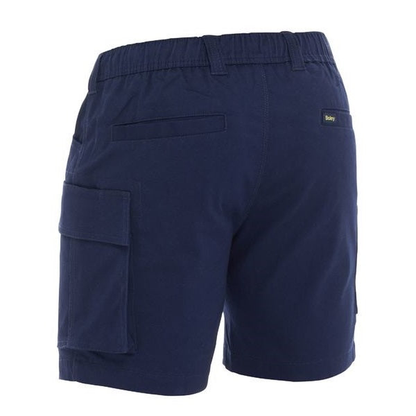 Bisley BSHC1018 Stretch Cotton Elastic Waist Cargo Shorts, navy, rear view