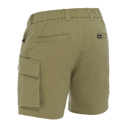 khaki, rear view, Bisley BSHC1018 Stretch Cotton Elastic Waist Cargo Shorts