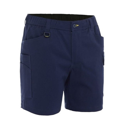Navy, comfortable, tradie, worksite, Bisley BSHC1018 Stretch Cotton Elastic Waist Cargo Shorts, front view