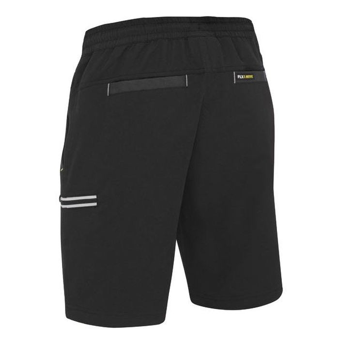 Bisley BSHC1333 Flex and Move 4-Way Stretch Elastic Waist Cargo Shorts, black, rear view