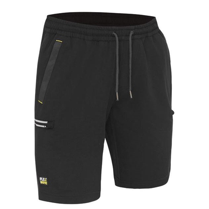 Black, drawstring, side pockets Bisley BSHC1333 Flex and Move 4-Way Stretch Elastic Waist Cargo Shorts, front view