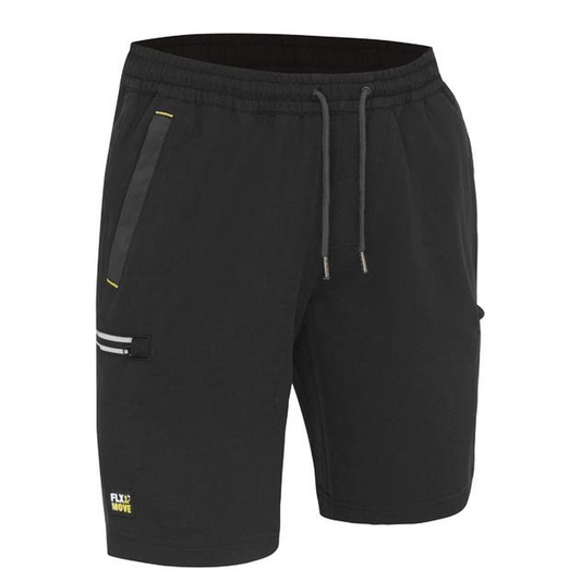 Black, drawstring, side pockets Bisley BSHC1333 Flex and Move 4-Way Stretch Elastic Waist Cargo Shorts, front view