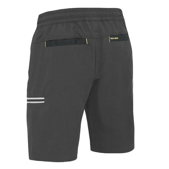 Bisley BSHC1333 Flex and Move 4-Way Stretch Elastic Waist Cargo Shorts, charcoal, rear view
