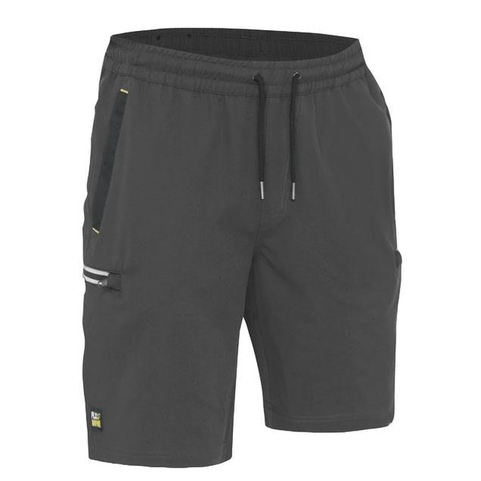 Charcoal, elastic waisted, Bisley BSHC1333 Flex and Move 4-Way Stretch Elastic Waist Cargo Shorts, front view